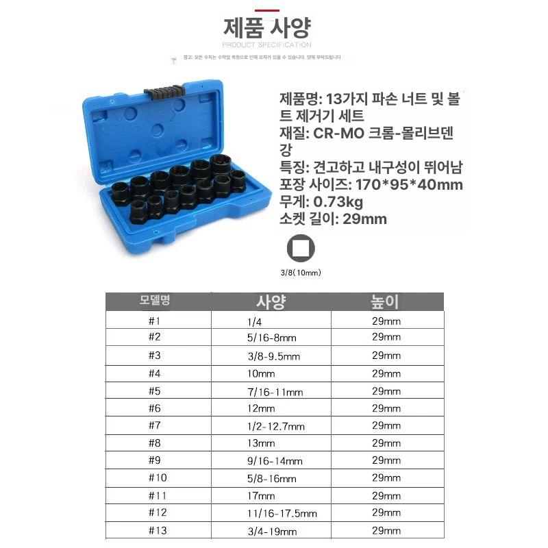 소켓 분리기 볼트해체 나사추출기 빠꾸탭 나사 툴 볼트리무버 제거 해체 볼트 추출기 리무버 - 상세 이미지 4