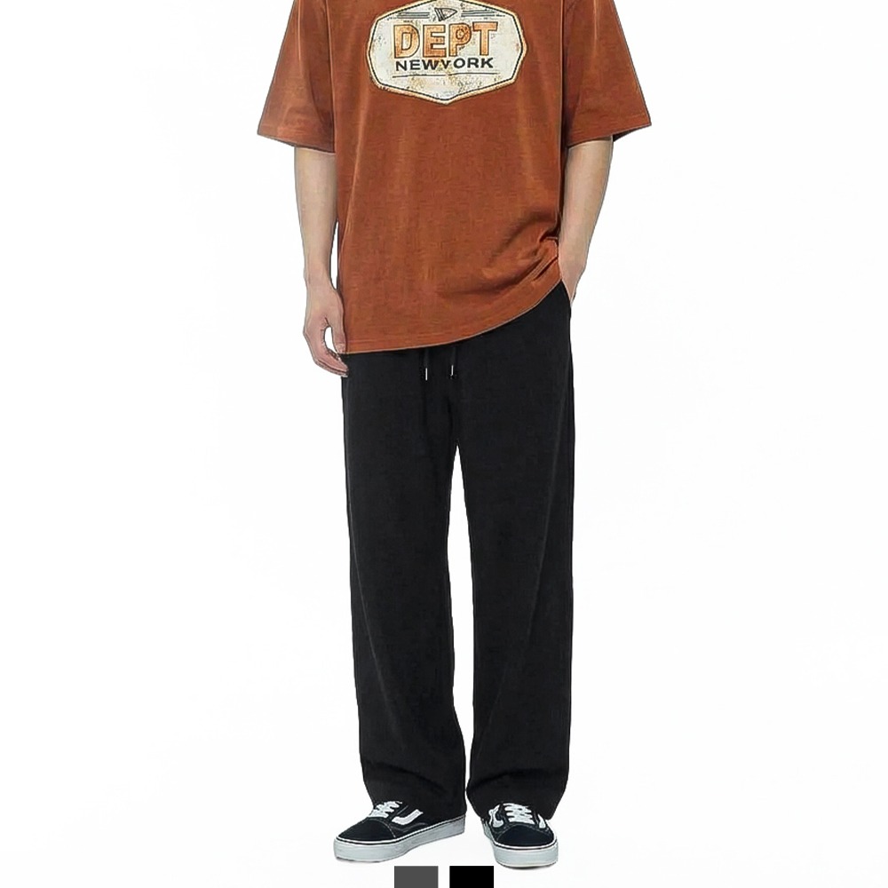 남자 와이드 밴딩 팬츠 데일리 슬랙스 편한 남자바지 - 블랙