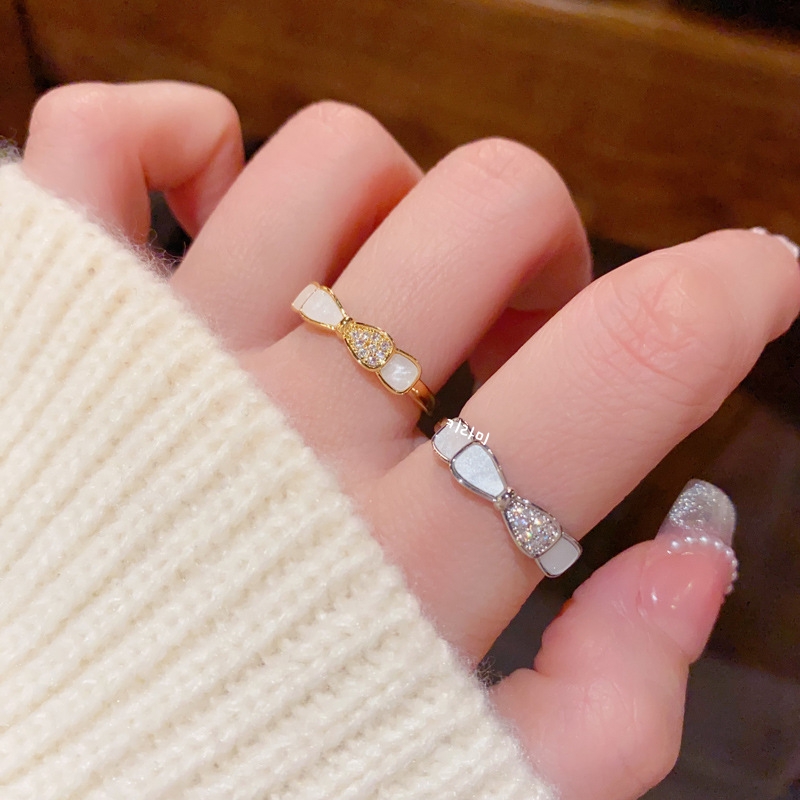 14K 러블리 자개 리본 오픈링 검지 우정링 반지 - 상품 이미지