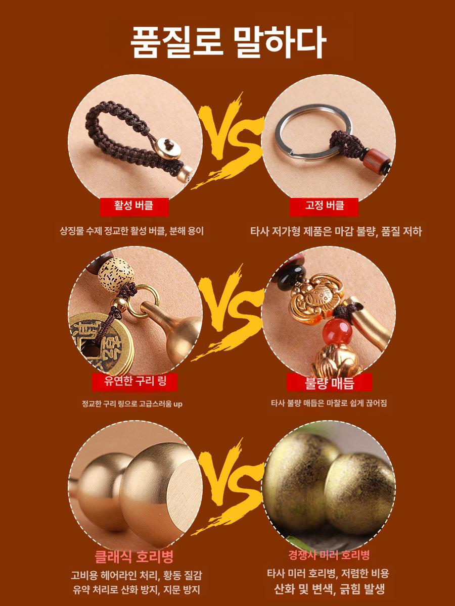 조롱박 키홀더 엽전 십이지 액세서리 재물운 펜던트 액막이 수호신 황금 키링 장식 백참 - 상세 이미지 4