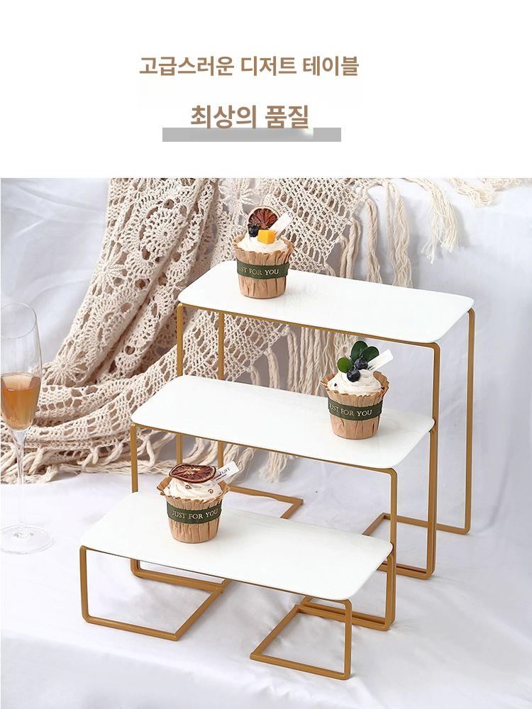 디저트 플레이트 3단 골든화이트 삼각대 받침대 라운드 케이크 골드 럭셔리 직사각형 골든 - 상세 이미지 2