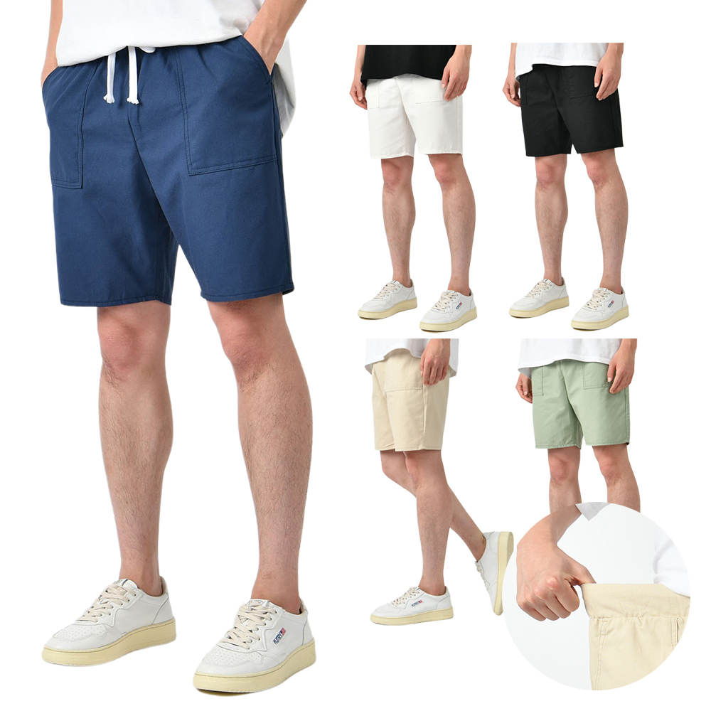 남자 반바지 밴딩 국내생산 남성 여름 바지 면 린넨 팬츠 - 네이비