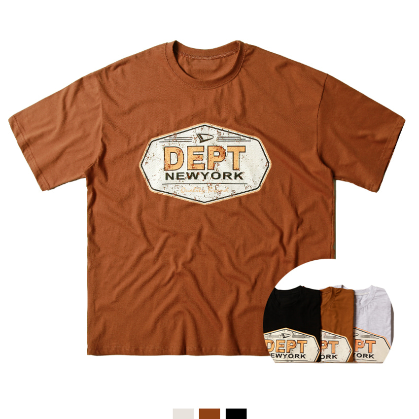 그래픽 반팔티 오버핏 스트릿 티셔츠 여름 반팔 - 라이트브라운