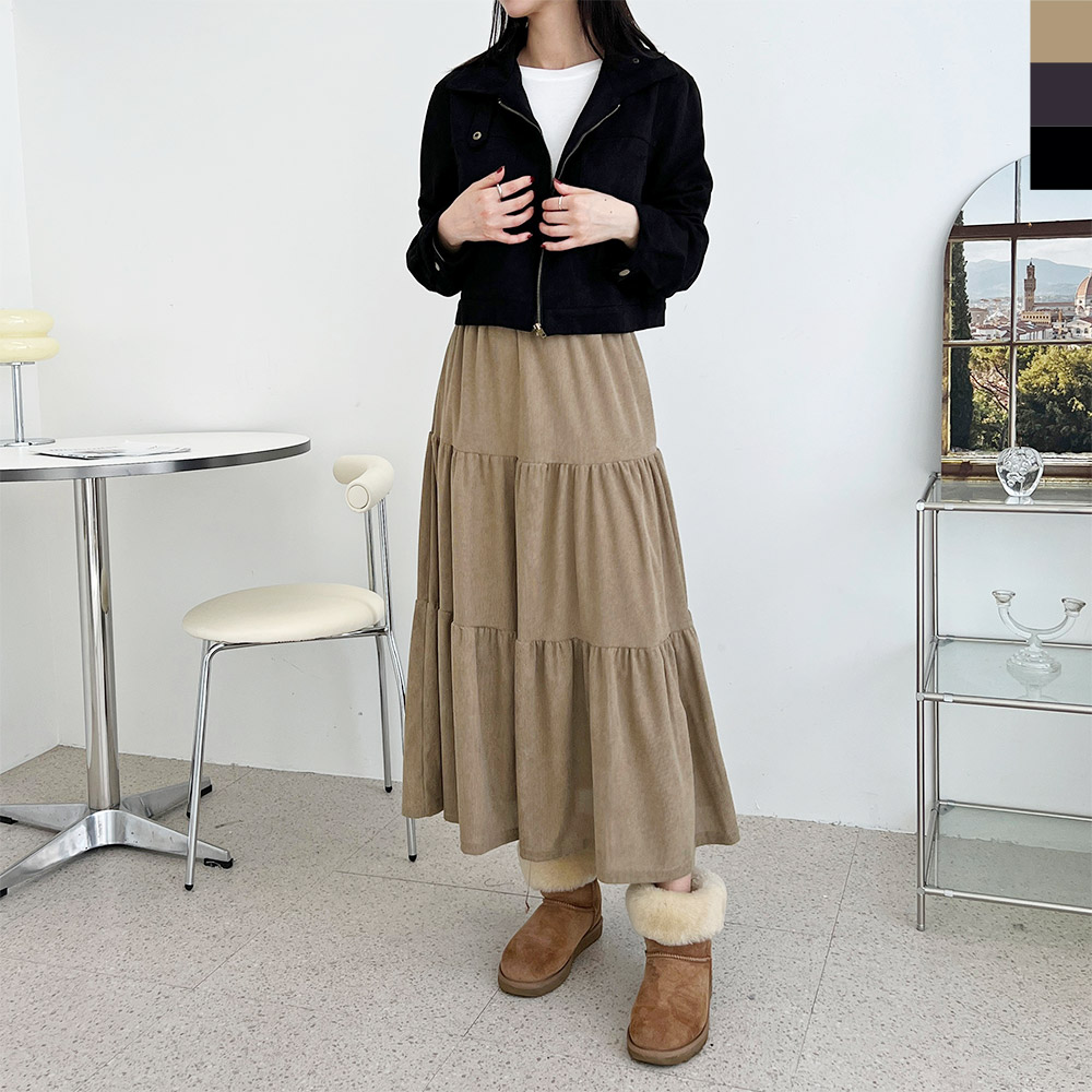 여성 3컬러 러블리 골덴 롱 스커트 DJJ-GAA-FW1044W - 베이지