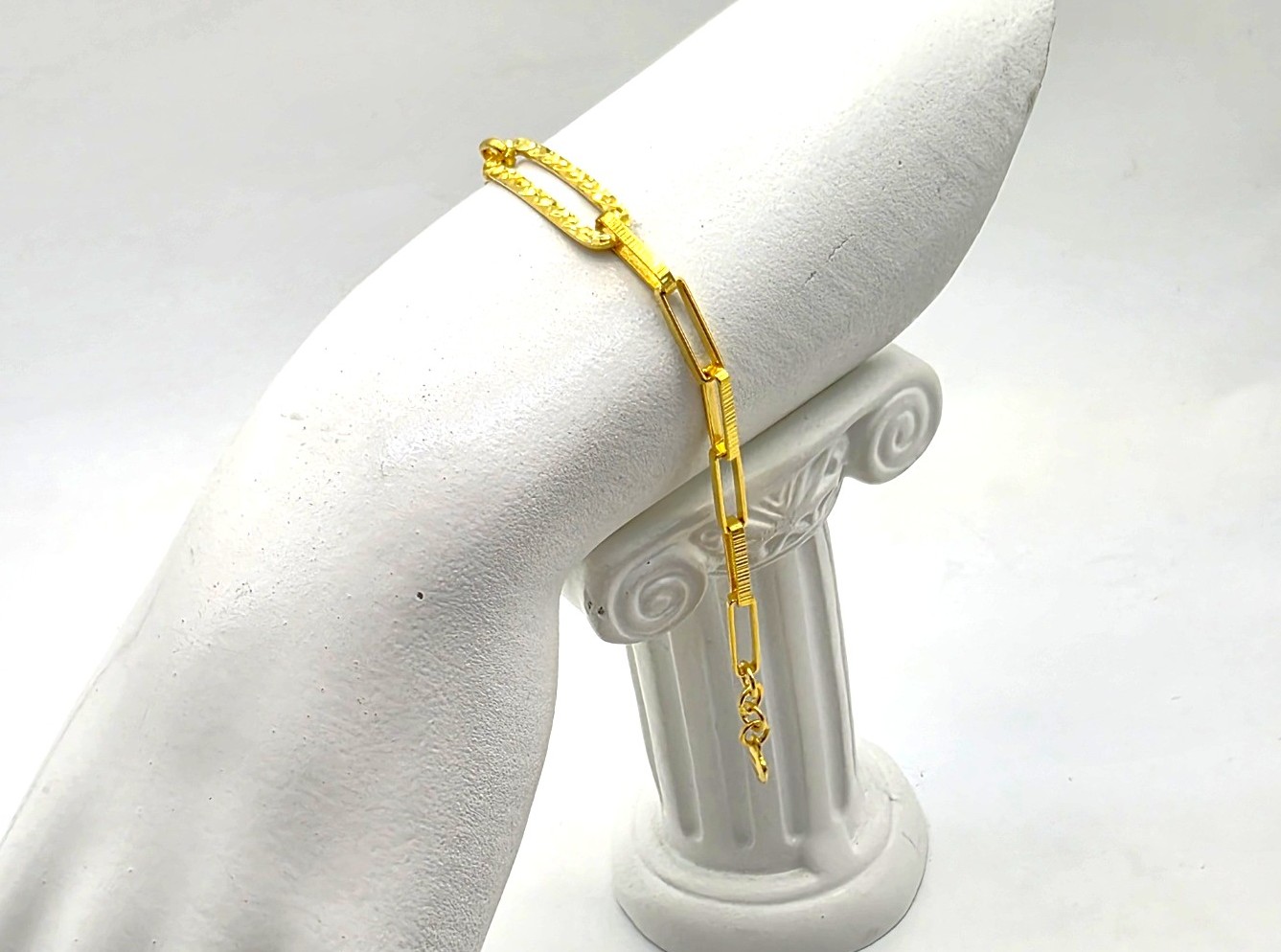 24K 순금 7.5g(2) 롱프레임 컷팅 팔찌(18K 연결고리 장식) - 상세 이미지 4