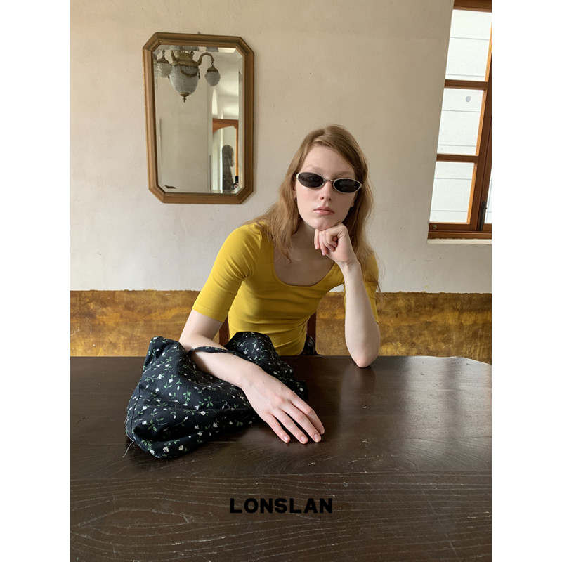LONSLAN 론슬란 여성반팔티셔츠 스퀘어넥 반팔 슬림핏 봄 여름 티셔츠 - 상세 이미지 5
