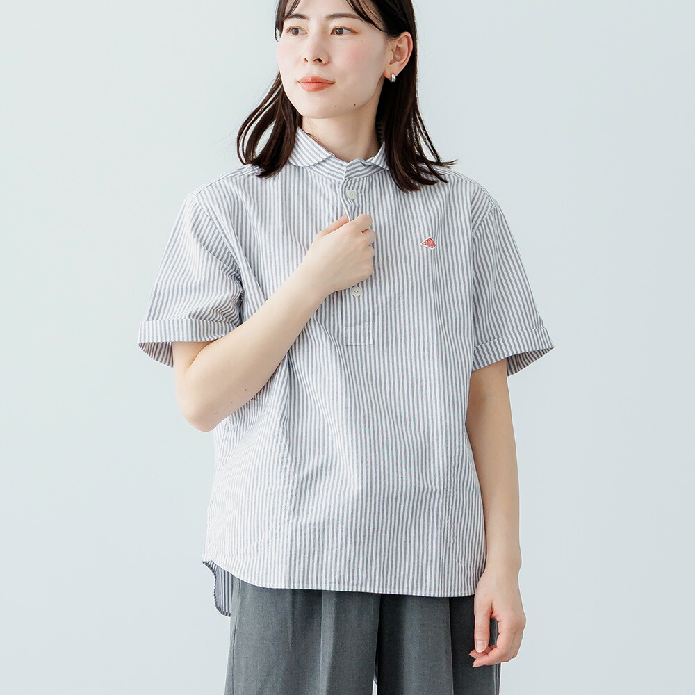 단톤 여성 풀오버 스트라이프 체크 반팔 셔츠 라운드넥 포켓 26SS DT-B0283OXP 이미지 7