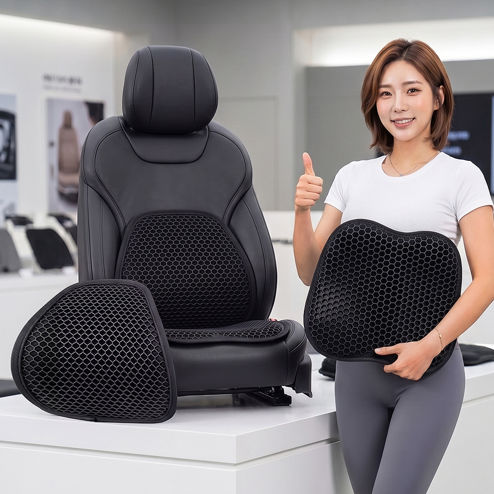 지엠지모터스 차량용 통풍시트 기능성 자동차방석+허리쿠션 세트 헥사큐브 이미지 6
