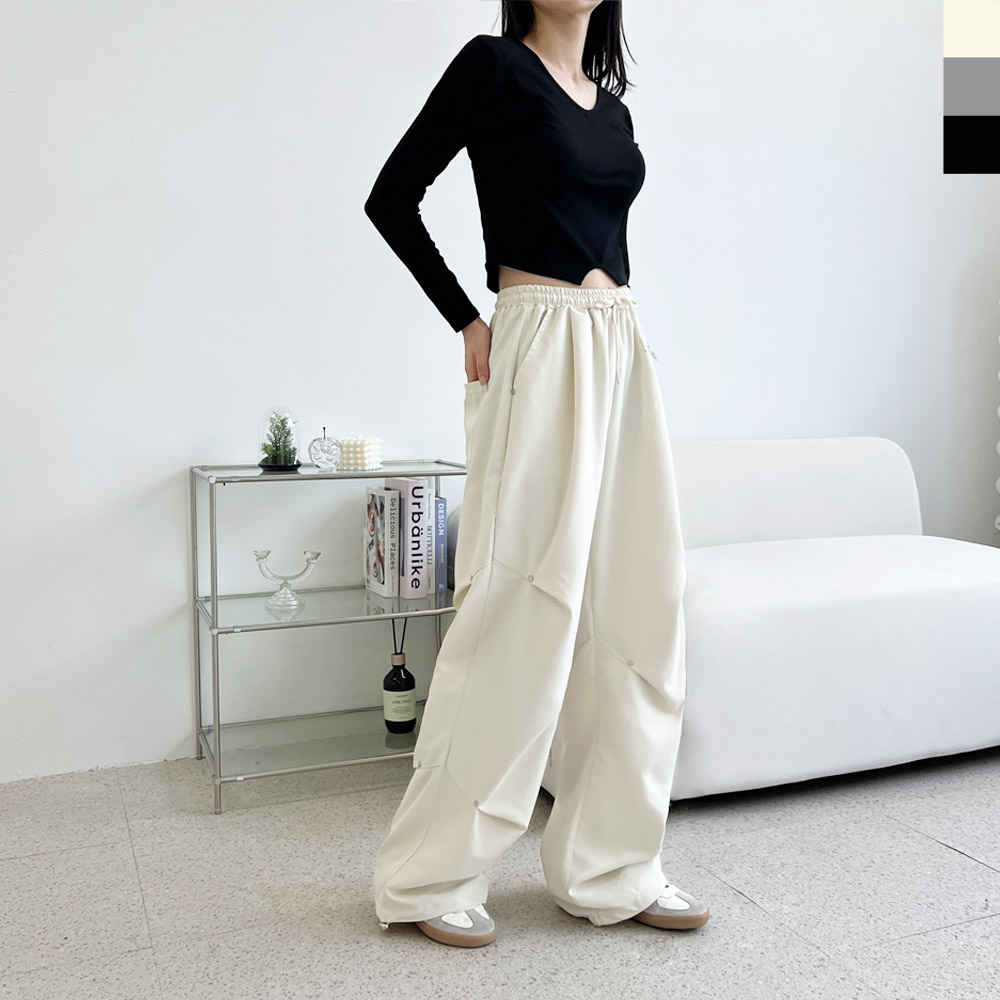 여성 무릎 3컬러 핀턱 와이드 팬츠 DJJ-GPA-SF1030W - 아이보리