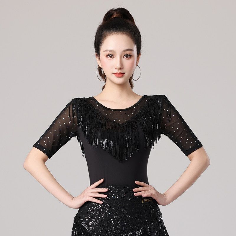 왈츠 라틴 라인 플레어형 반팔 스포츠 댄스스포츠 방송 치마 라틴라인 - 상품 이미지