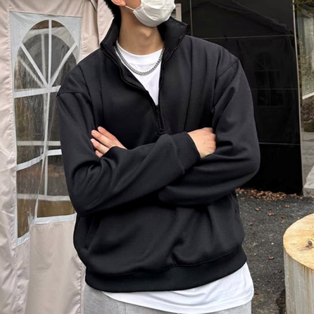 남성 편한 반집업 데일리 긴팔 티셔츠 캐주얼룩 - 2컬러 - 그레이