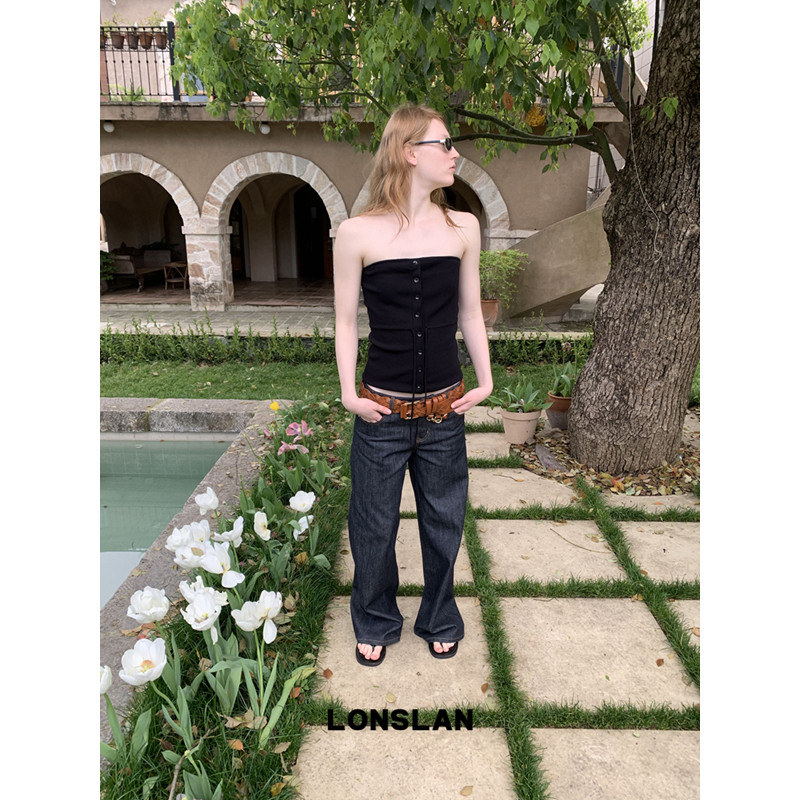 LONSLAN 론슬란 로우라이즈 스트레이트 레그 데님 청바지 여성바지 팬츠 - 상세 이미지 5