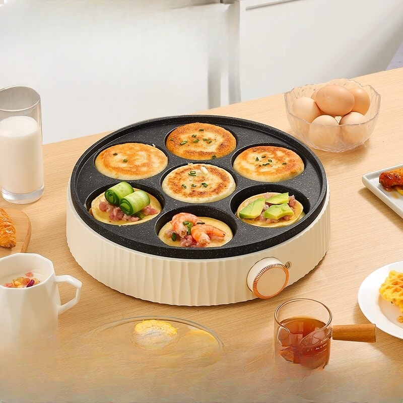 7구 계란후라이기계 계란후라이 자동 팬케이크 메이커 논스틱 코팅 원형 다용도 온도조절 - 상품 이미지