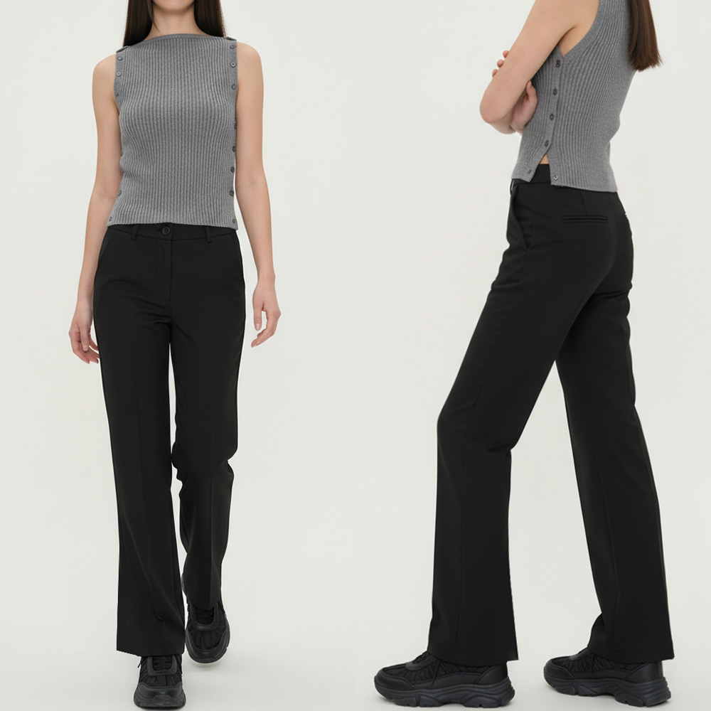 여성 스판 히든후크 세미부츠컷 데일리 슬랙스 - 블랙