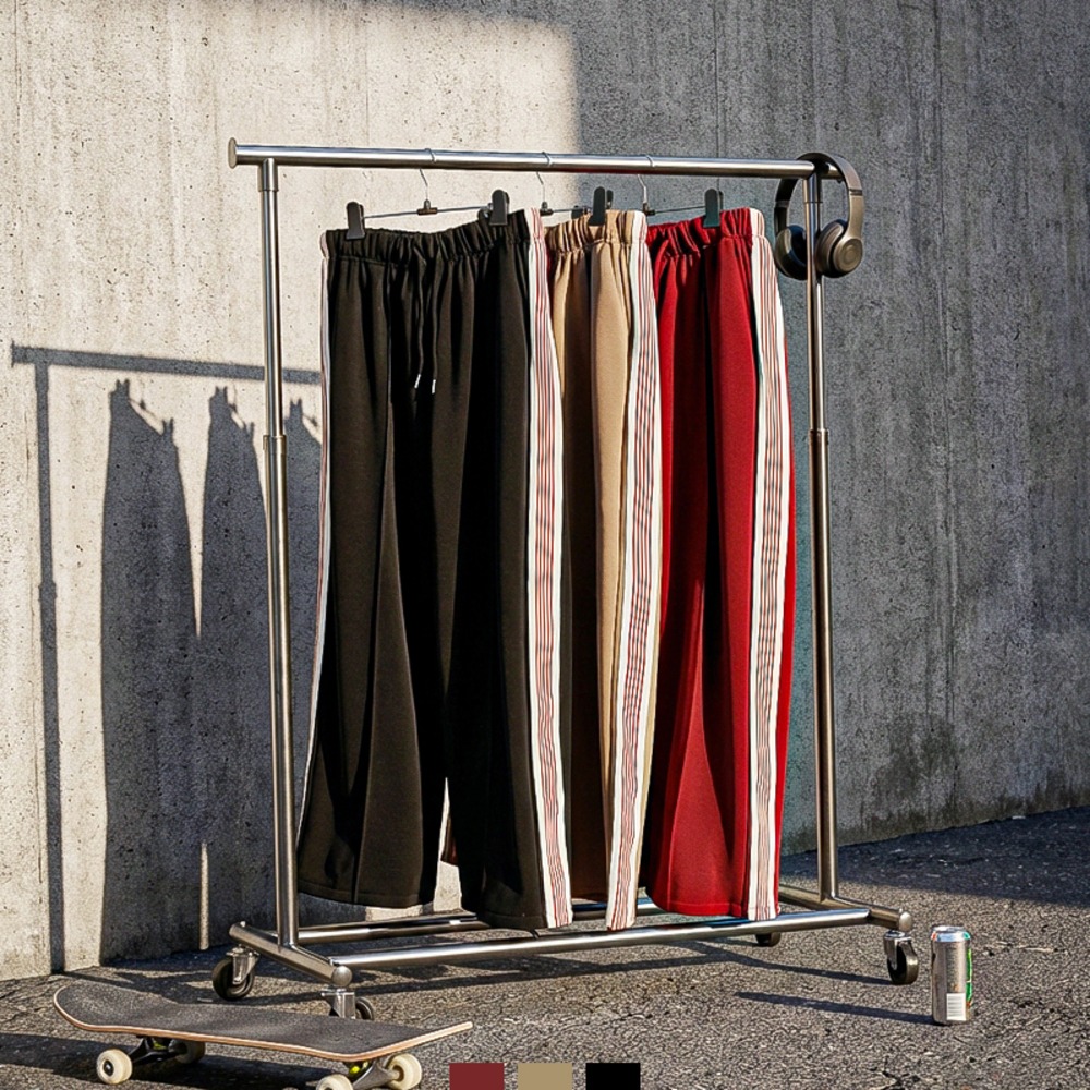 남자 트랙팬츠 사이드라인 와이드 밴딩 팬츠 스트릿 트레이닝 바지 - 버건디