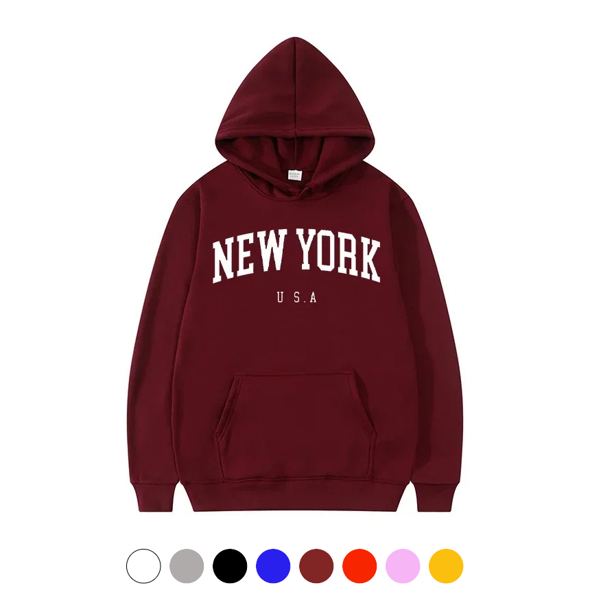 유니바운드 뉴욕 후드티 루즈핏 커플후드 단체복 캐주얼룩 단체티 오버핏 - 옐로우