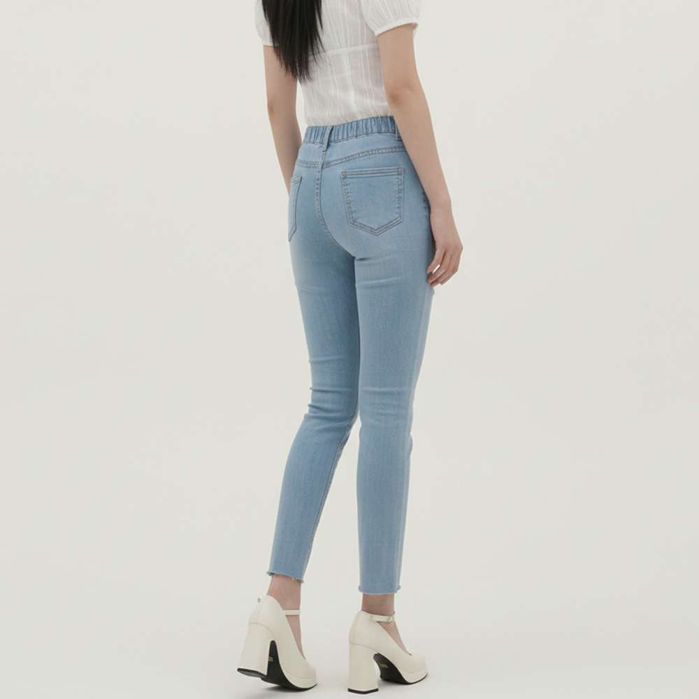 JEB-1007331 여성 라이트컷 스판 슬림핏 뒷밴딩 데님 일자 팬츠 - 연청