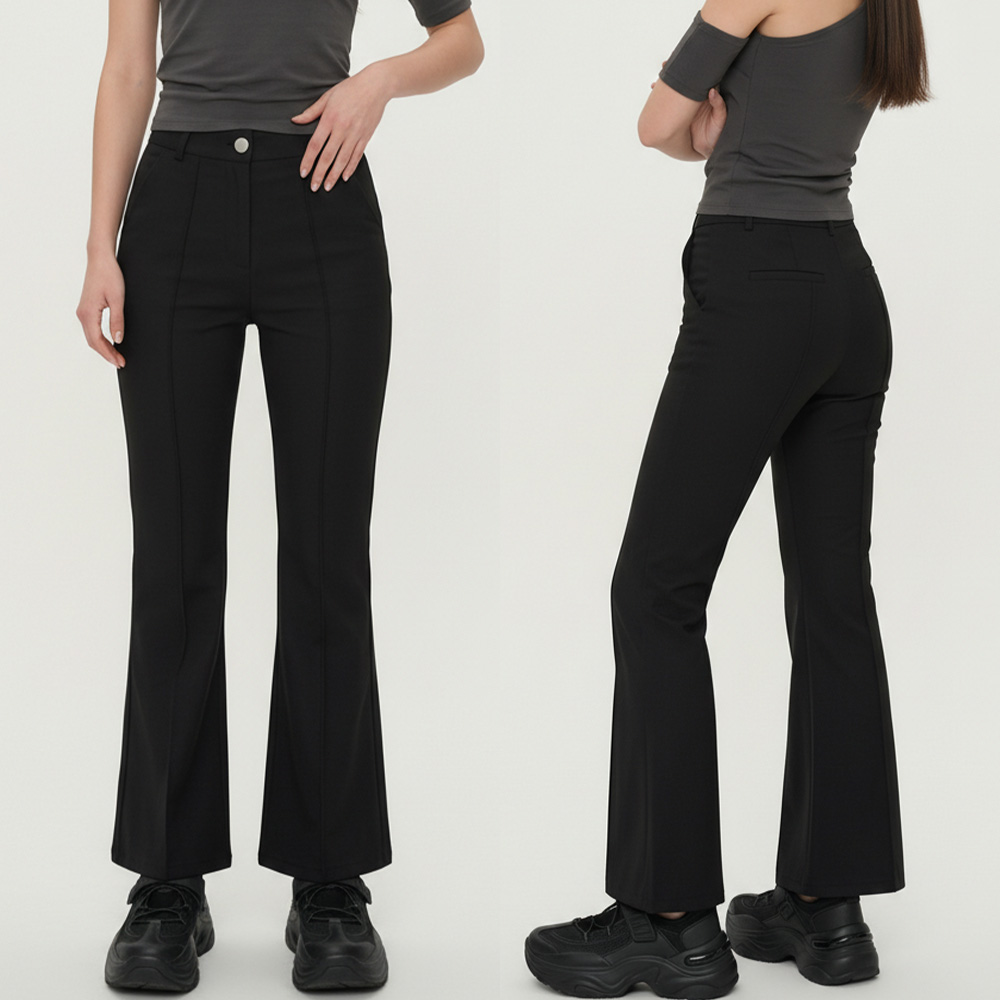 여성 롱레그 스판 세미부츠컷 데일리 팬츠 - 블랙