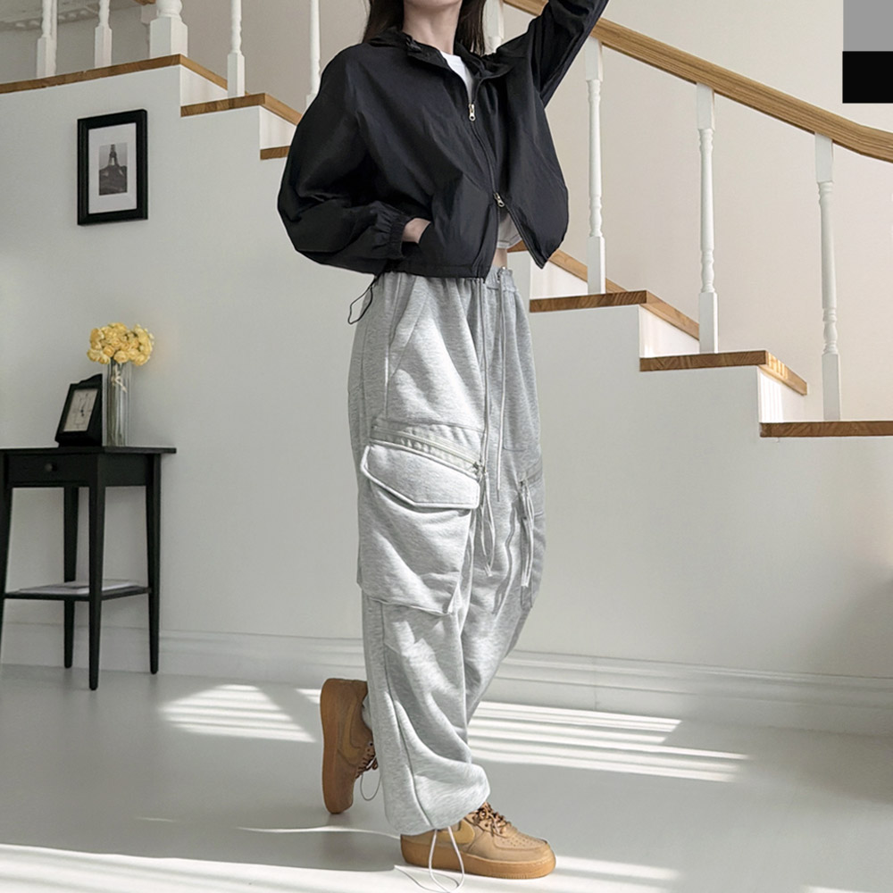 세련된 2컬러 여성 스트링 와이드 팬츠 DJJ-JMM-WSF2009 - 그레이