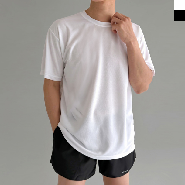 DGI 1833M 남자 기능성 쿨론 쿨링 무지 라운드 반팔 티셔츠 - 화이트