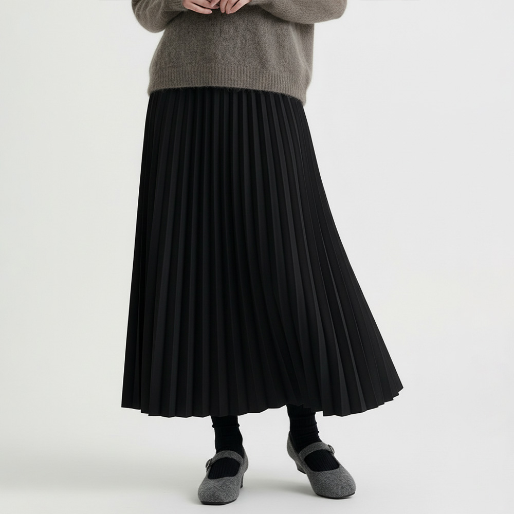 JEB-1007373 A라인 주름 여성 밴딩 롱 스커트 - 베이지