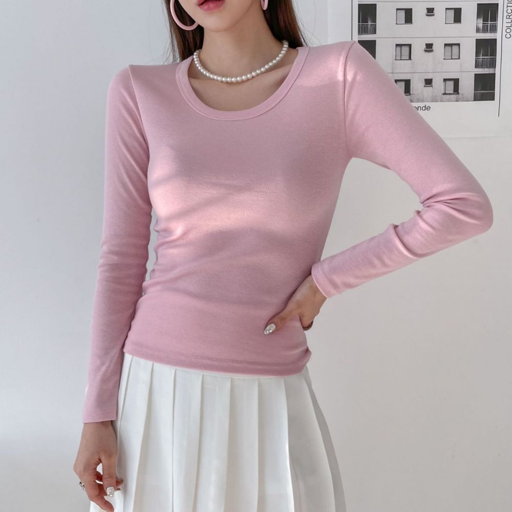 HPC-1008093 긴팔티 쫀쫀 슬림핏 유넥 - 베이지