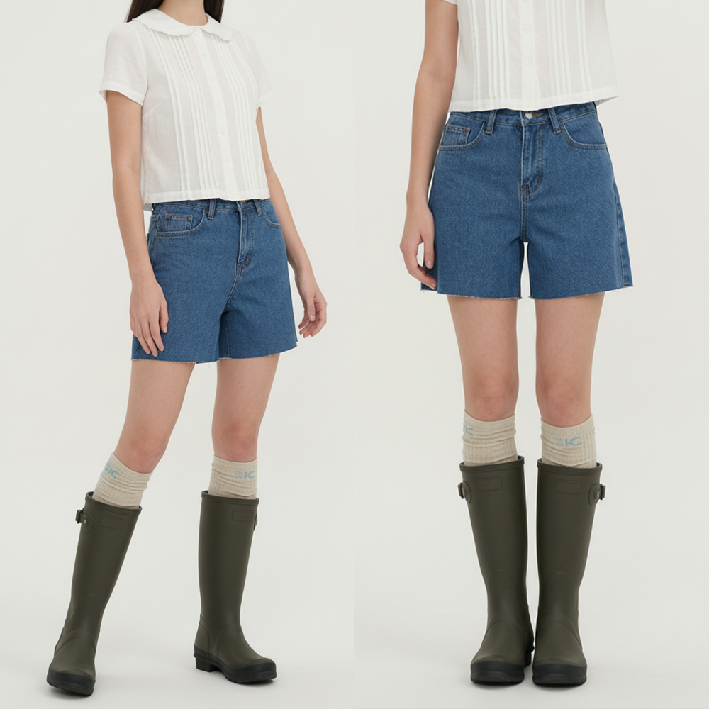 여성 A라인 하이웨스트 컷오프 데님 반바지 - 블루