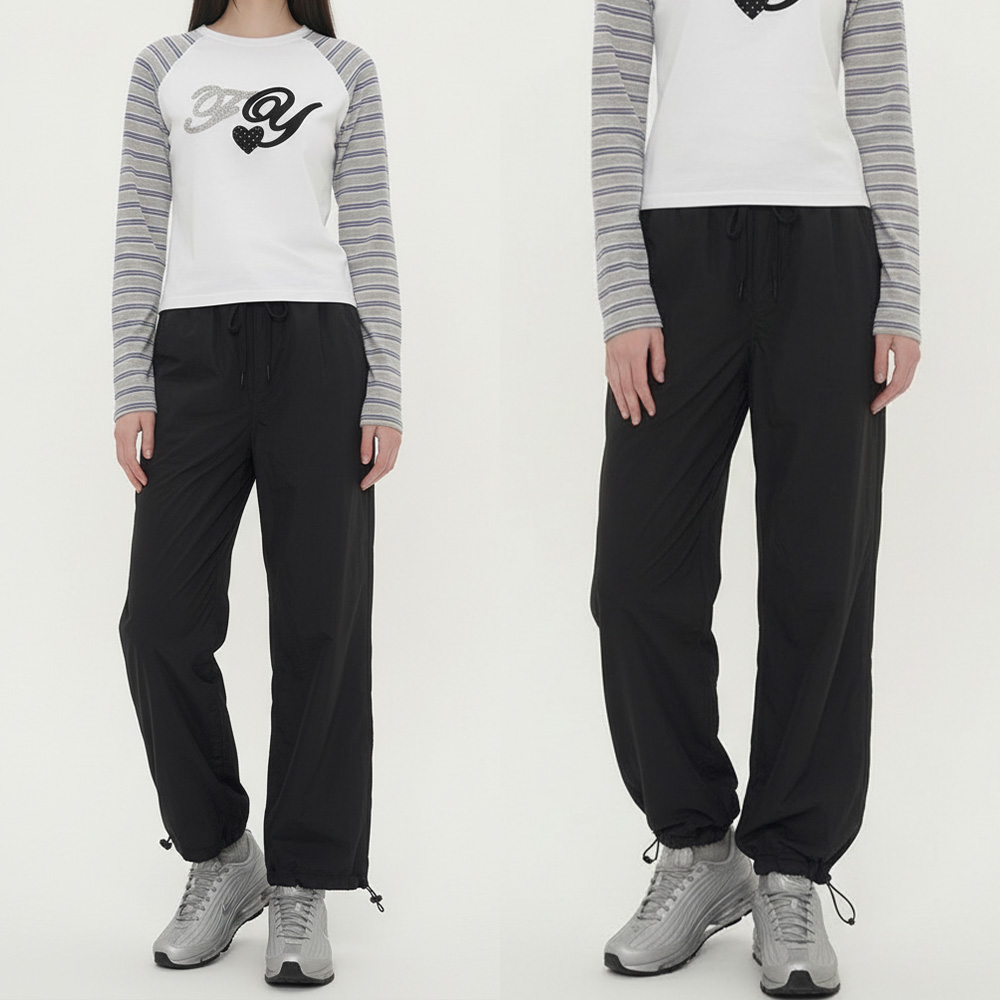 여성 바스락 투웨이 밑단 스트링 밴딩 조거팬츠 JEB-1007372 - 블랙
