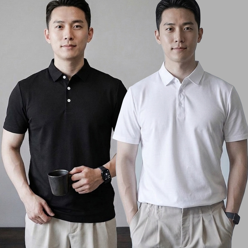 남성 여름 외출 출퇴근 솔리드 기본 편안한 소재 카라 반팔 티셔츠 - 화이트