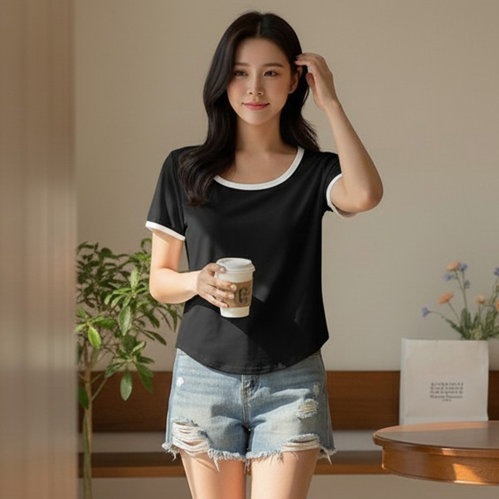 마레일로 배색 라인 반팔티 SD-262027 - 검정