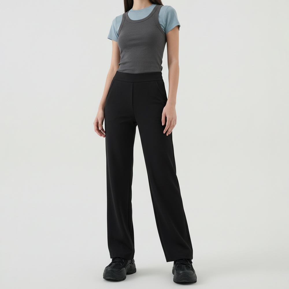 JEB-1007328 여성 베이직핏 하이웨스트 밴딩 일자 롱팬츠 - 네이비