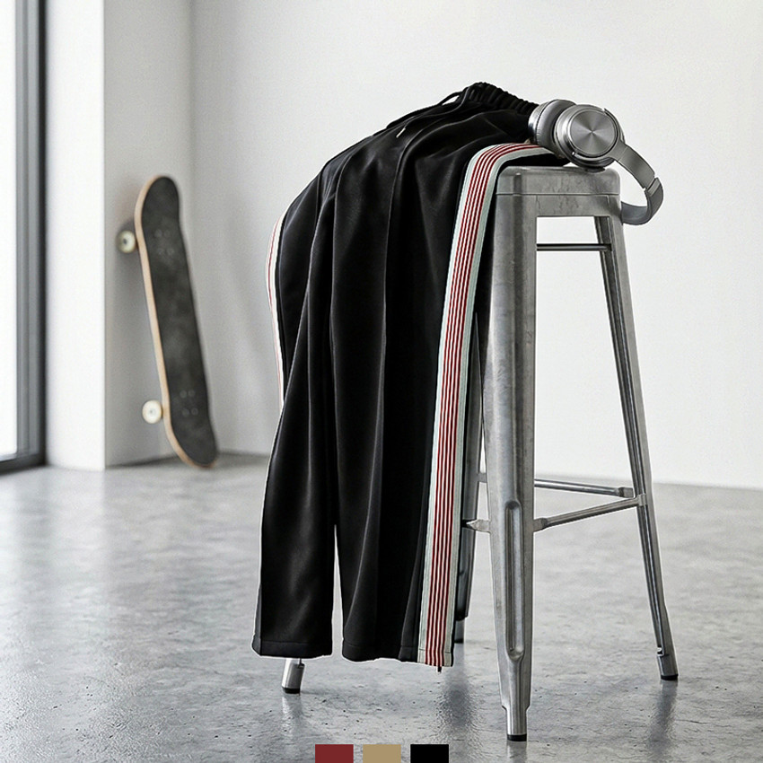 남자 트랙팬츠 사이드라인 와이드 밴딩 팬츠 스트릿 트레이닝 바지 - 버건디