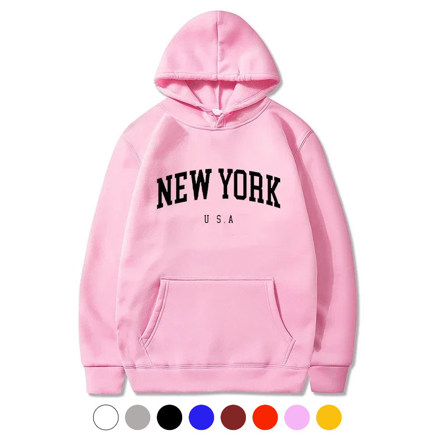 유니바운드 뉴욕 후드티 커플후드 루즈핏 단체복 캐주얼룩 오버핏 단체티 - 블랙