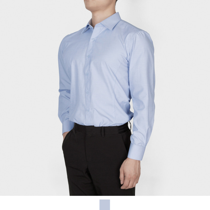 남자 소라색 셔츠 긴팔 베이직 슬림핏 정장 남방 - 소라95