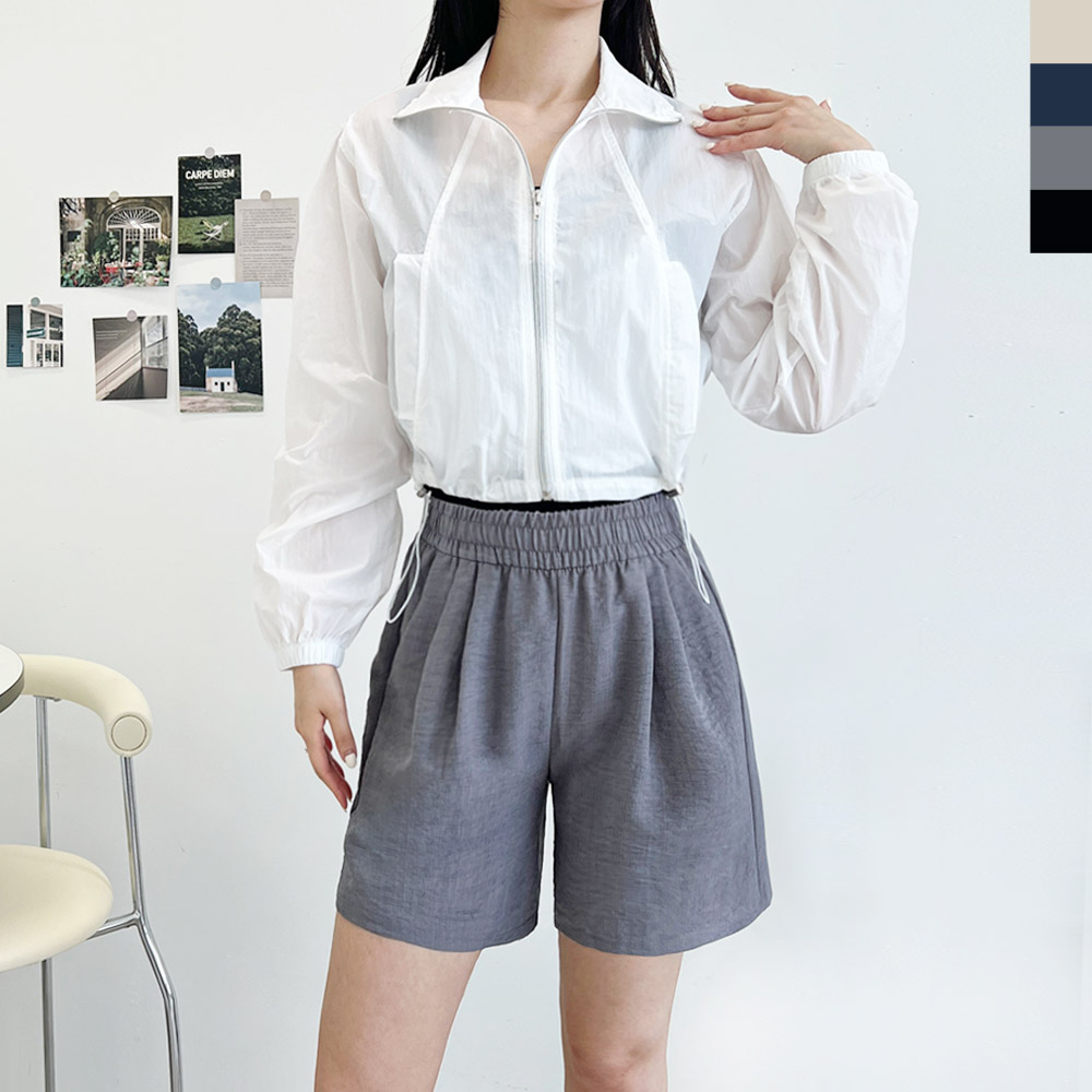 썸머 4컬러 여성 허리 핀턱 반바지 DJJ-ACC-SS1017W - 블랙