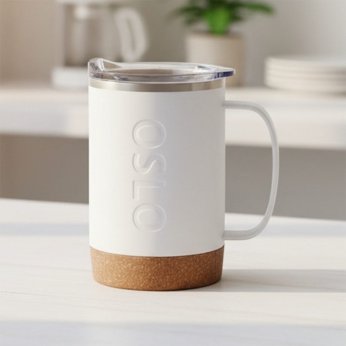 오슬로 뚜껑있는 스텐 머그잔 보온보냉 캠핑 커플 세라믹코팅 머그컵 480ml, 화이트 - 상품 이미지
