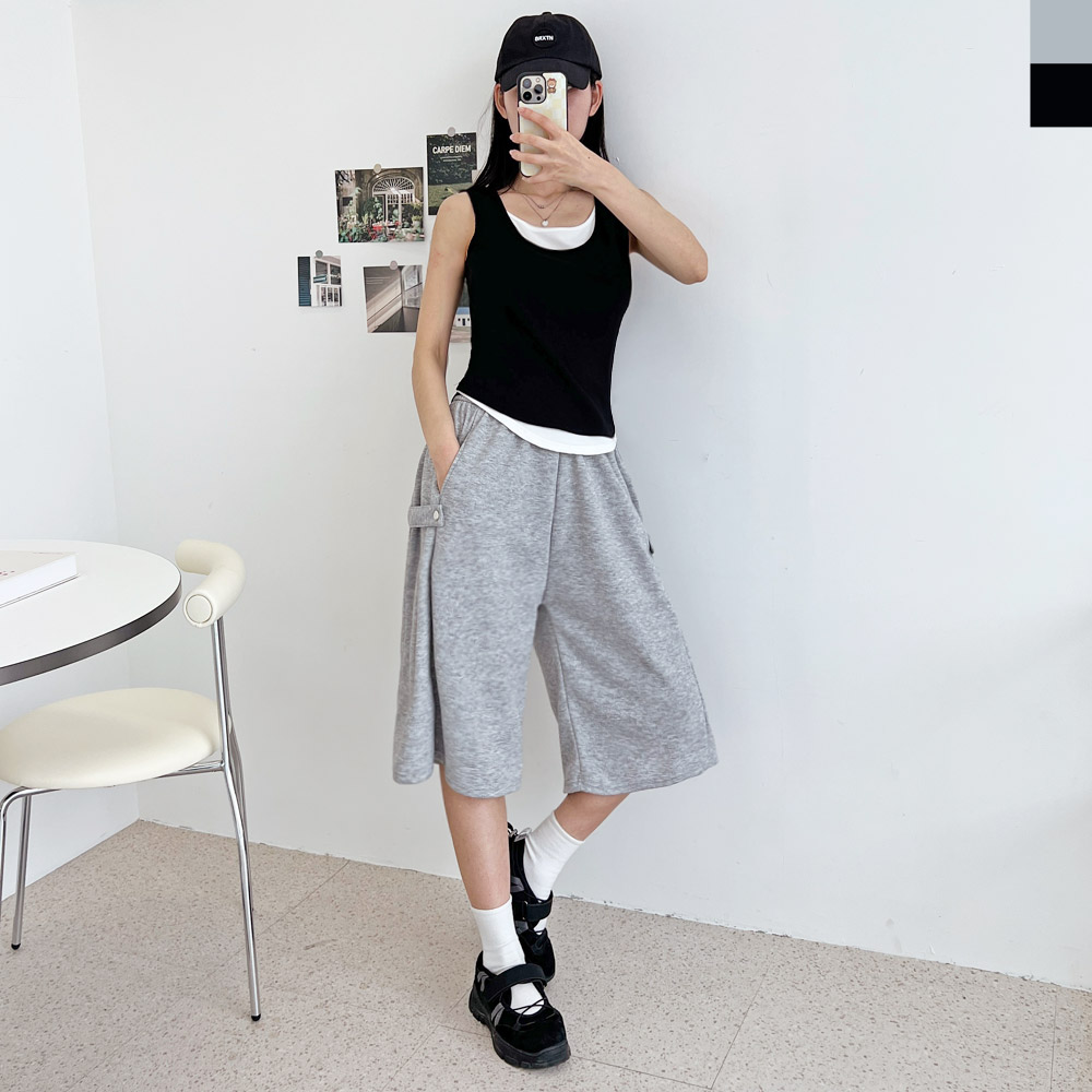 트렌디 2컬러 여성 스냅 반바지 DJJ-ACC-SS1002W - 블랙