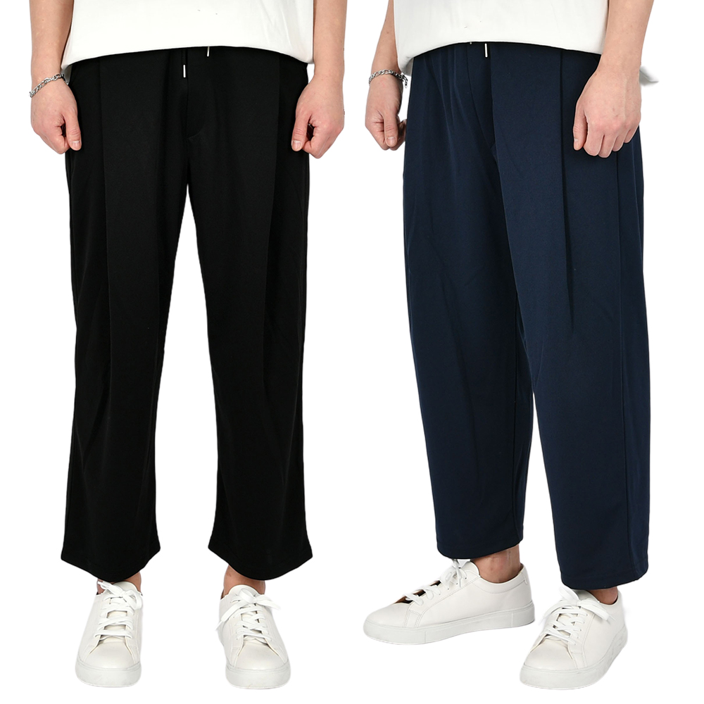 남자 와이드 슬랙스 남성 바지 편한 밴딩 스판 면 바지 - ivory