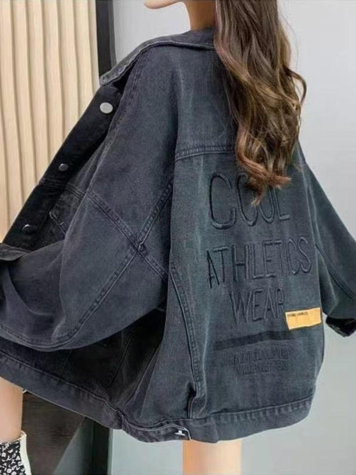 여성 데님 자수 루즈핏 캐주얼 자켓 트렌디한 데일리 아우터 빅사이즈 유행 - 상품 이미지