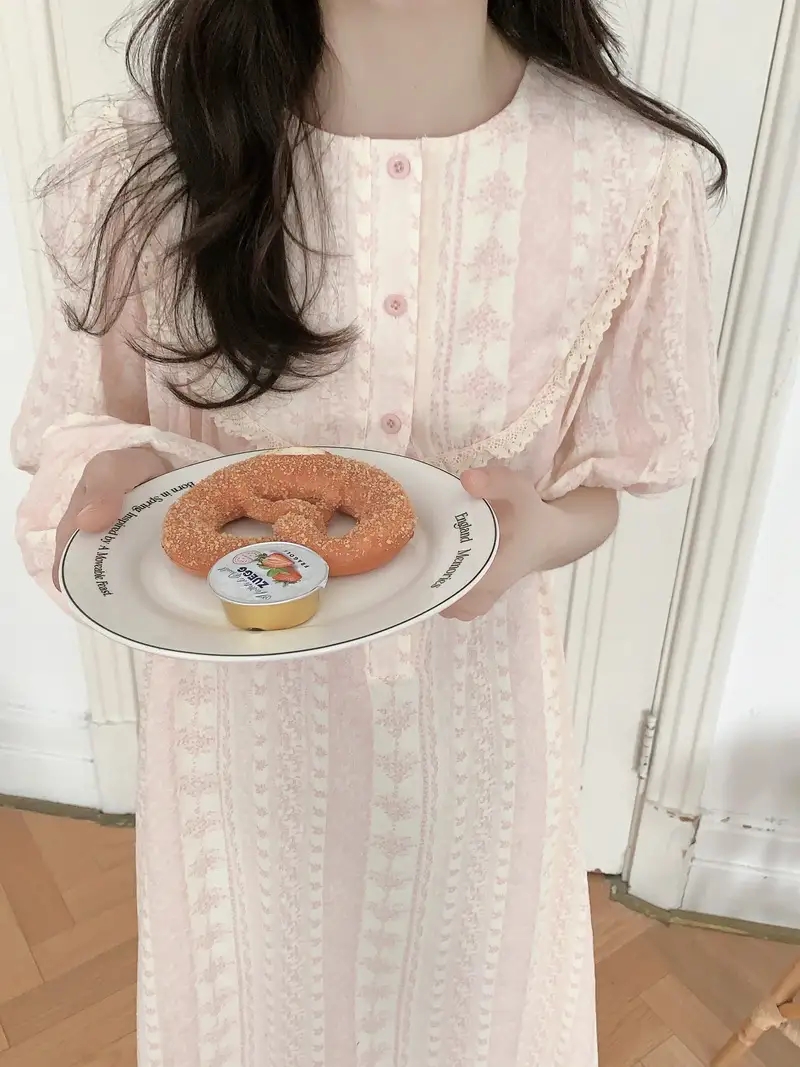 반팔 요루면 원피스잠옷 임산부 수유 빅사이즈 홈웨어 파자마 빈티지꽂 이미지 7