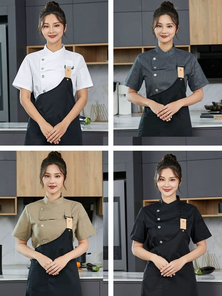 카페유니폼 매장 직원 복 앞치마 반팔 유니폼 서빙 홀 호텔 셔츠 카페 주방 서빙복 단체복 - 상세 이미지 3