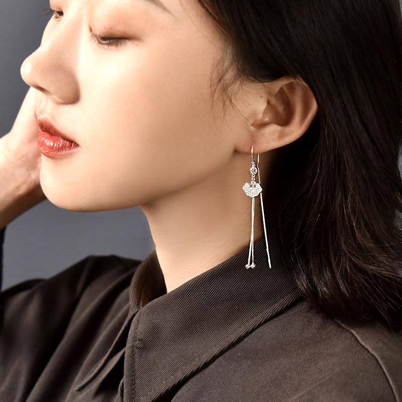 롱 드롭 귀걸이 웨딩 주얼리 데일리 은침귀걸이 여성 롱귀걸이 링 스틱 여자 큐빅 - 상세 이미지 3