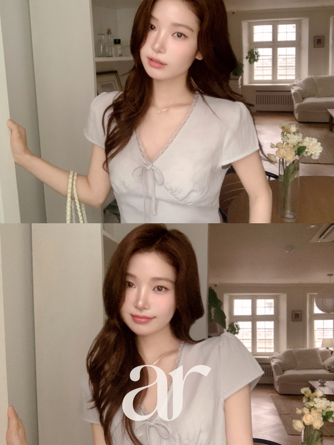 레이스 리본 반팔 블라우스 bs8753 이미지 7