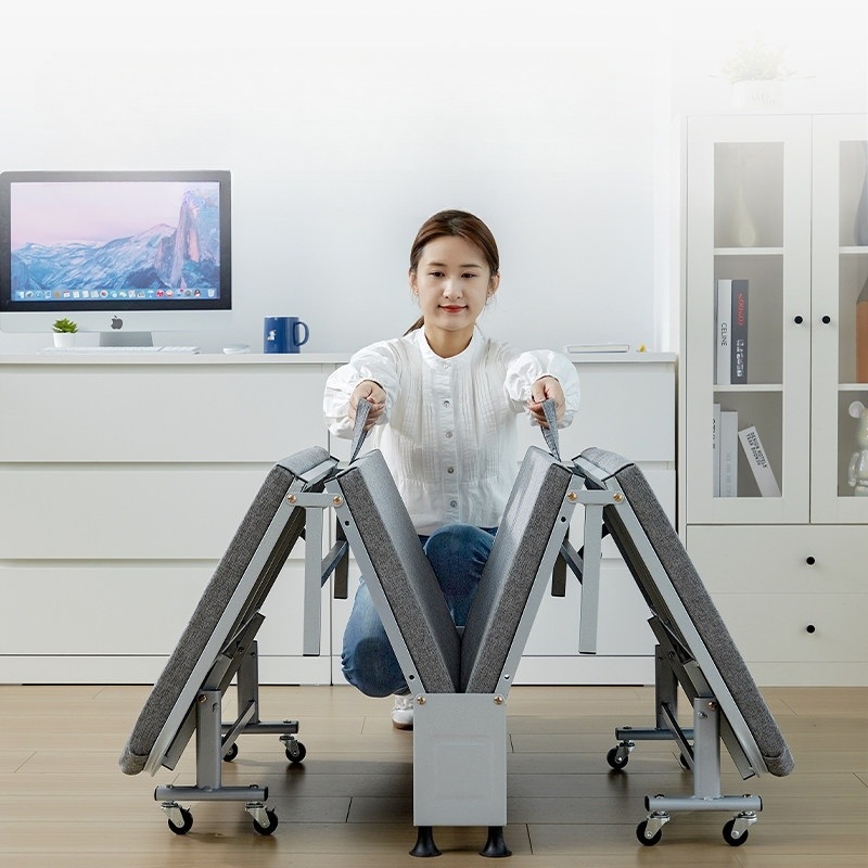 공간활용 원룸 바퀴달린 강철프레임 접이식 베드 간병용 1인용 폴딩 침대 이동식 - 상세 이미지 3