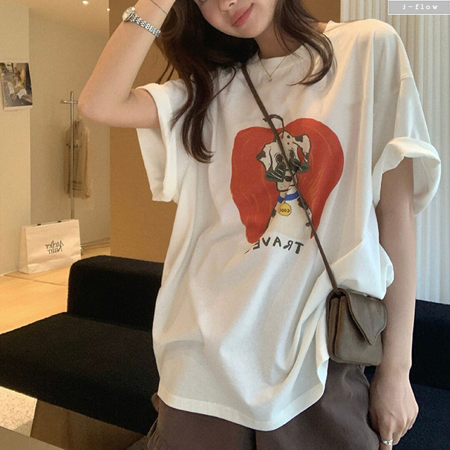 애플 달마시안 오버핏 반팔 루즈핏 티셔츠 (화이트) 봄 여름 루즈핏 롤업 박시 제이플로우 - 상세 이미지 4