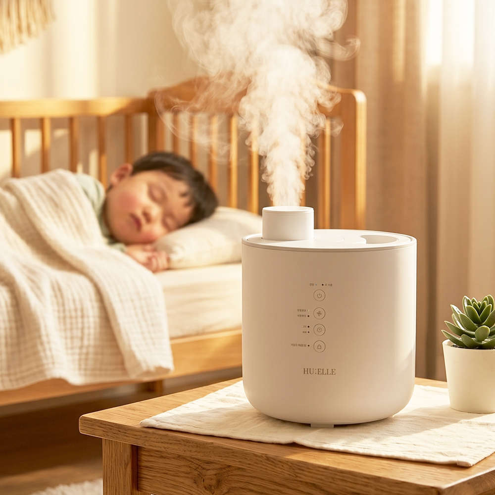 스마트 가열식 스팀 가습기 2.5L 키즈락 안전 대용량 스텐 신생아 화이트 네이비 - 상품 이미지