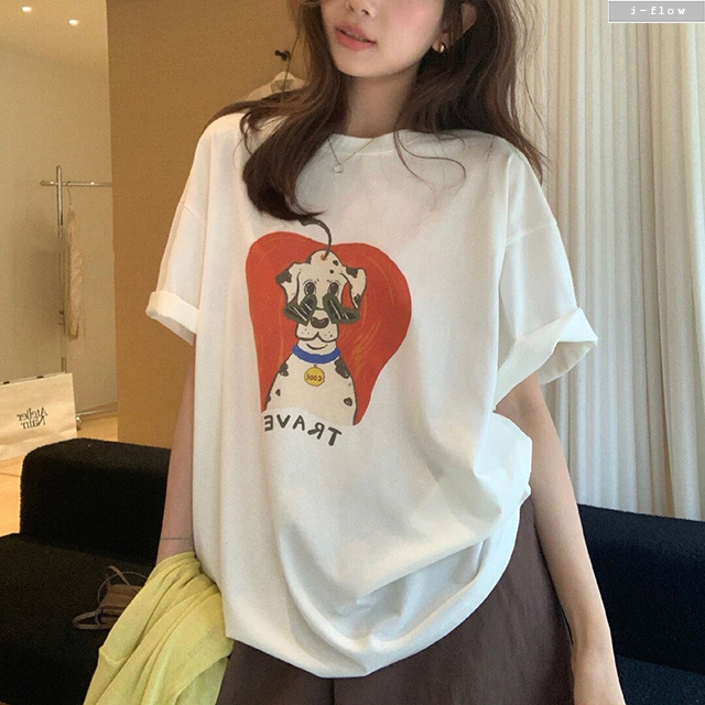 애플 달마시안 오버핏 반팔 루즈핏 티셔츠 (화이트) 봄 여름 루즈핏 롤업 박시 제이플로우 이미지 7