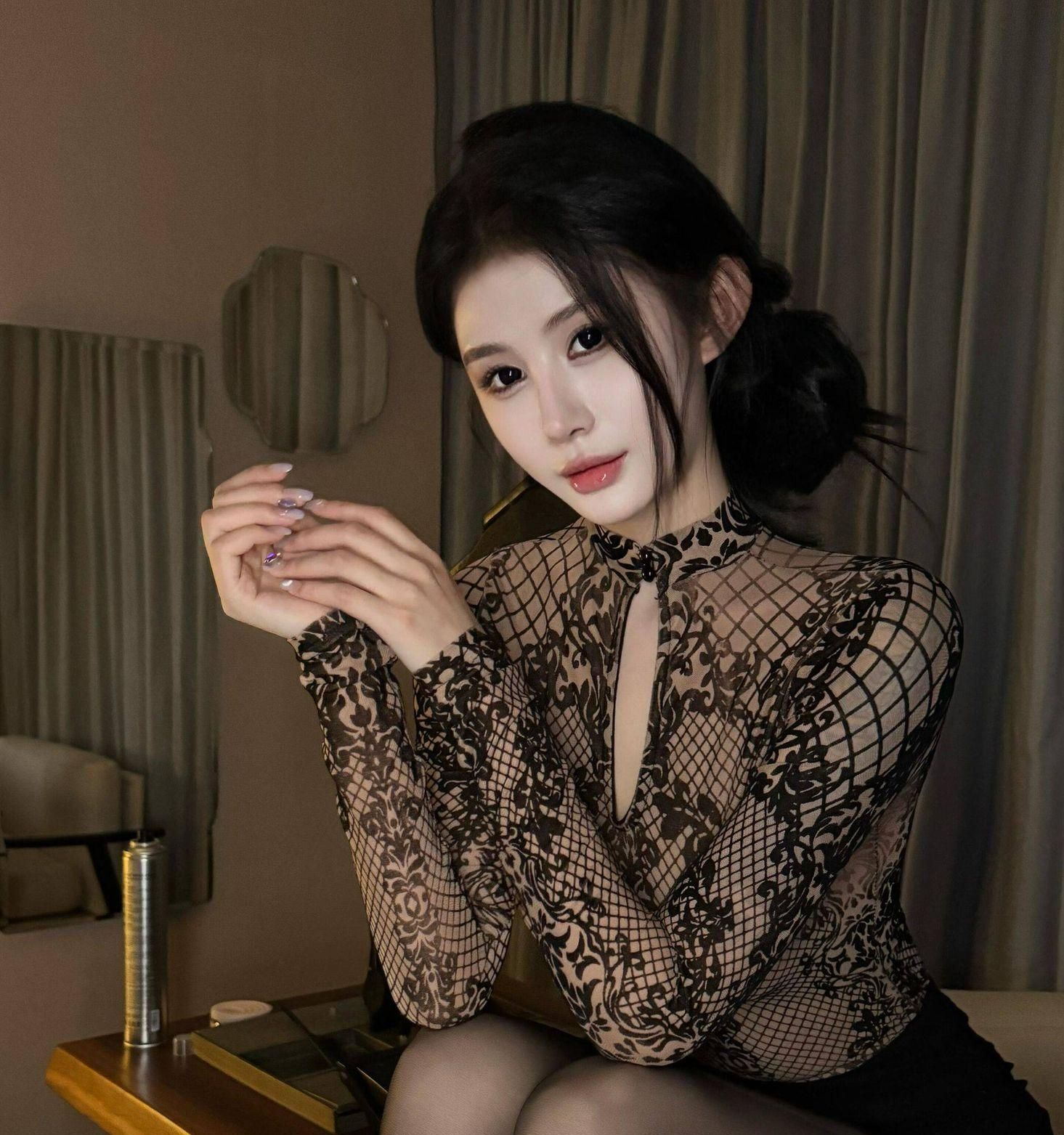 원피스 코스튬 시스루 섹시한 심플 호피 레이스 여성 코스프레 티셔츠 의상 - 상품 이미지