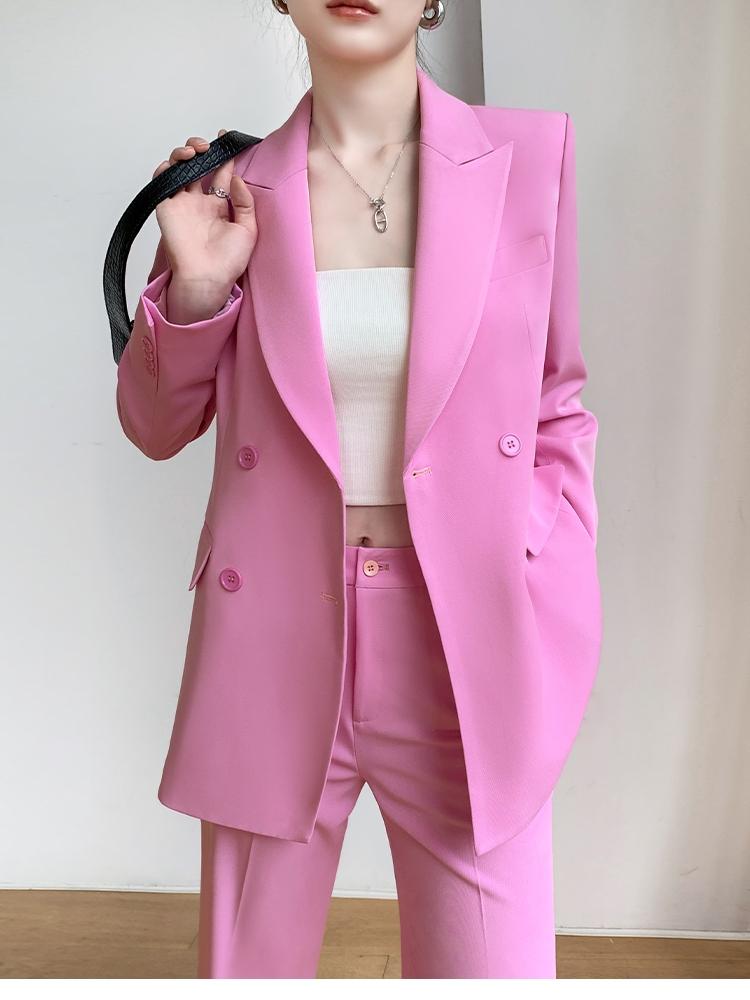 여성 핑크정장 하객코디 와이드 빅사이즈 반팔 여름 재킷 여자정장코디 체크 캐주얼 - 상세 이미지 4