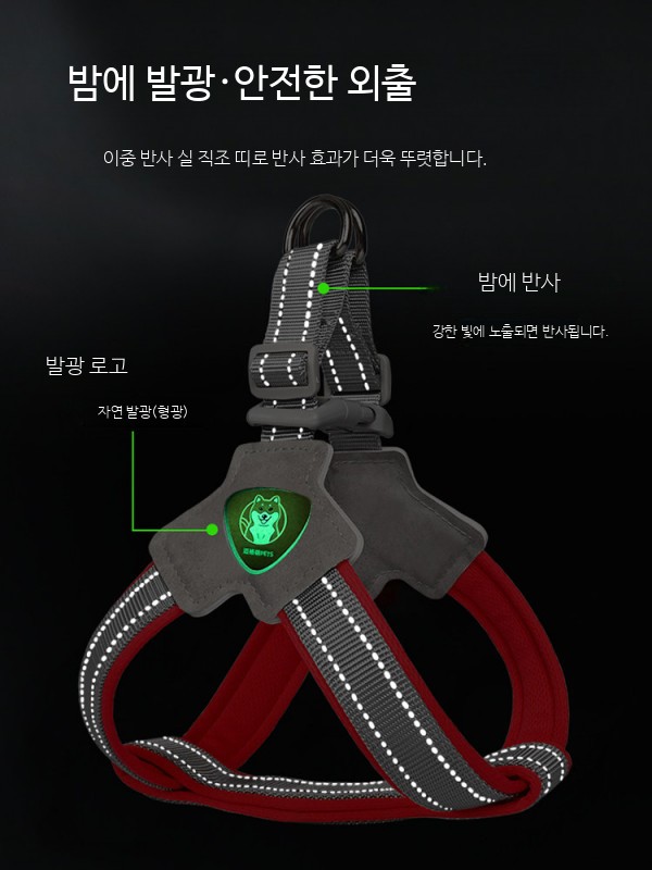 강아지하네스세트 소형견 중형견 산책용 가슴줄 리드줄 조절형 편안한 착용감 반려견 애견산책용품 - 상세 이미지 3